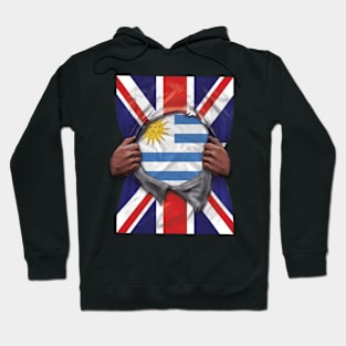 Uruguay Flag Great Britain Flag Ripped - Gift for Uraguyan From Uruguay Hoodie